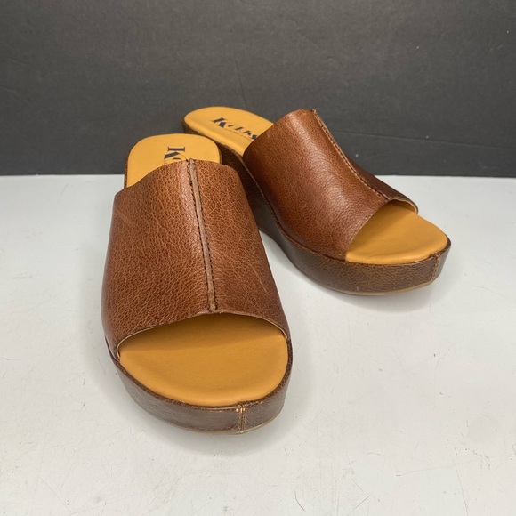Kork Ease Womens 9M Leather Wedge Slide Sandals Greer Slip On Buff Brown - Picture 1 of 10